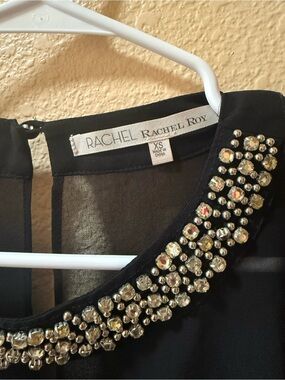 RACHEL Rachel Roy Black Blouse with Jeweled Collar